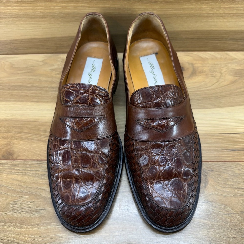 MEZLAN Crocodile Weave Catania Loafers Mens 9.5 M Brown Leather Slip On